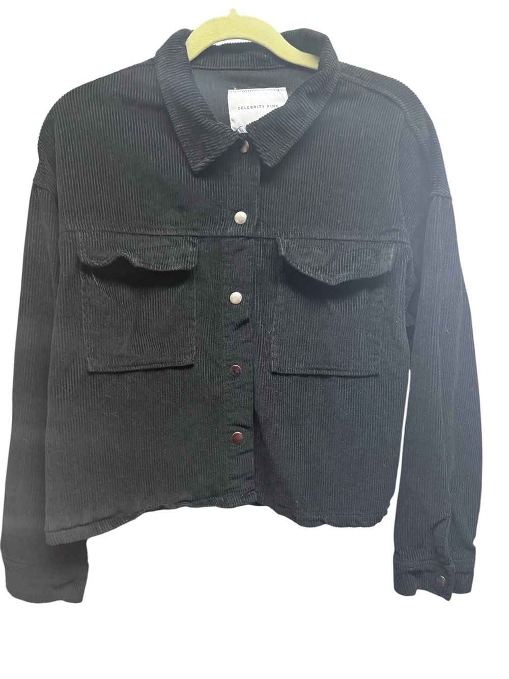 Celebrity Pink Black Corduroy Cropped Jacket Shacket Medium Gorpcore Minimalis